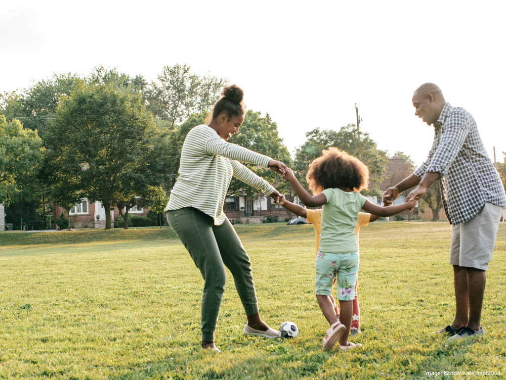 Family playing in park